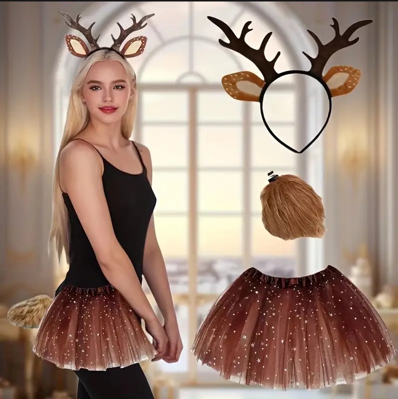 Reindeer Costume Set Tutu Skir – Reindeer Antlers Headband recenzja i cena