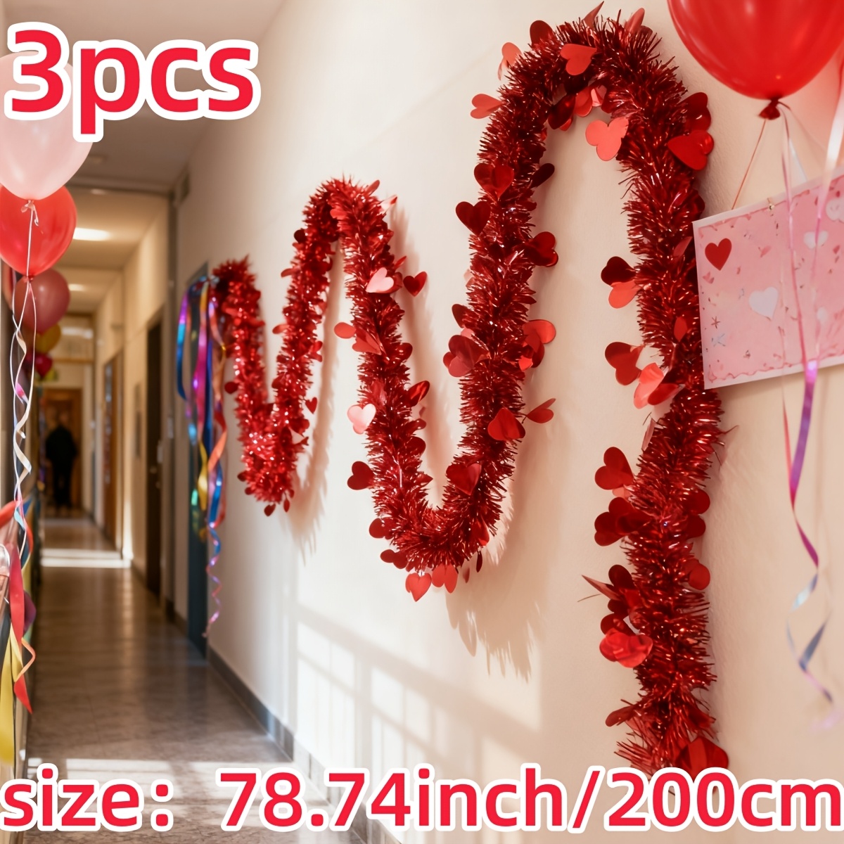 3pcs Red Heart Plastic Tinsel  – Tinsel Garland Decoration recenzja i cena