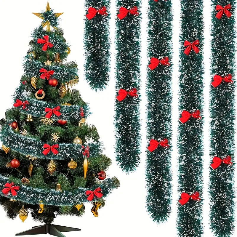 Christmas Bow Tinsel Ribbons G – Tinsel Garland Decoration recenzja i cena