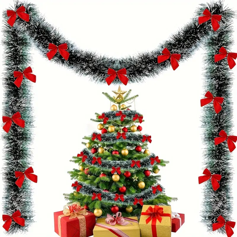 Christmas Bow Tinsel Ribbons G – Tinsel Garland Decoration recenzja i cena
