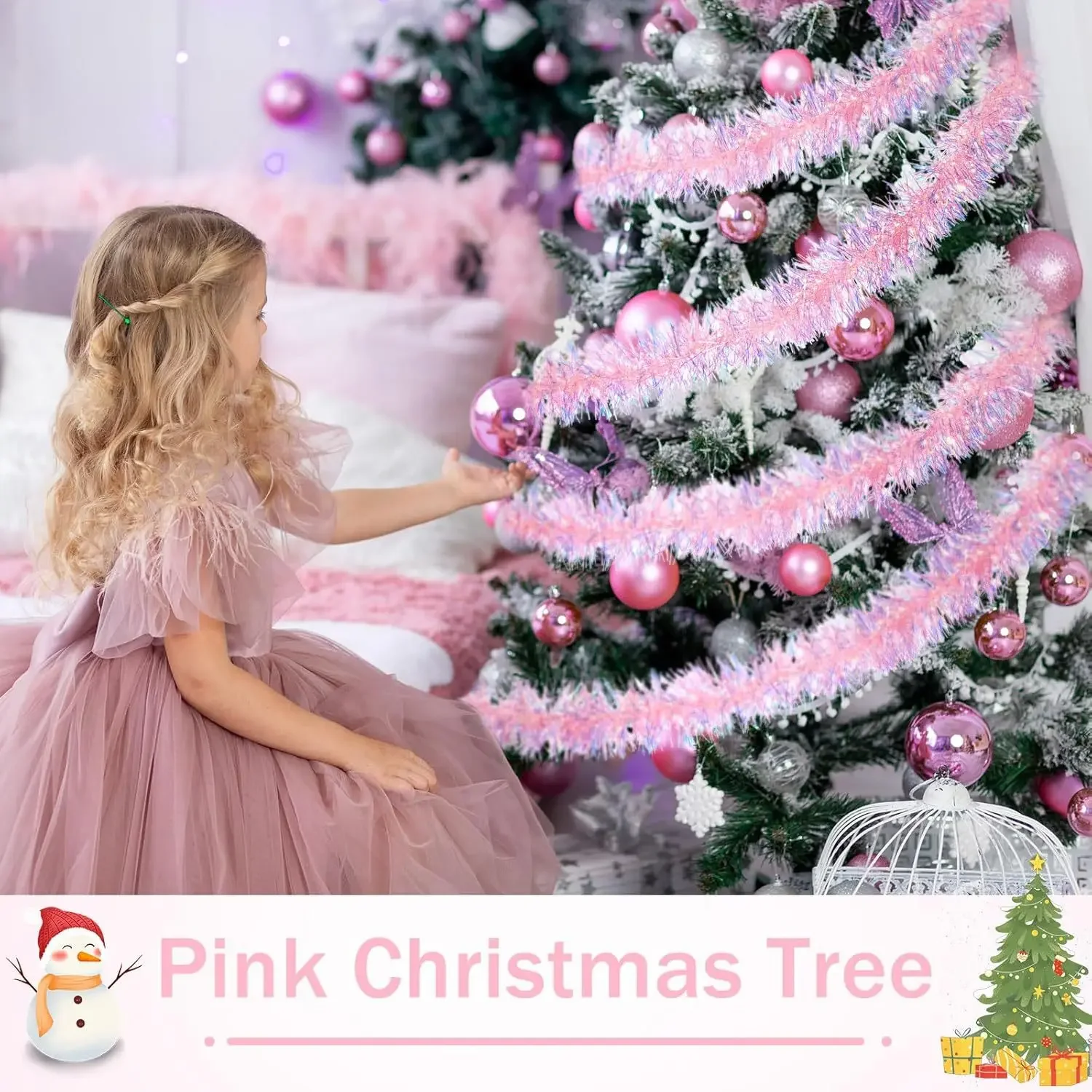 2M Pink Christmas Tinsel Garla – Tinsel Garland Decoration recenzja i cena