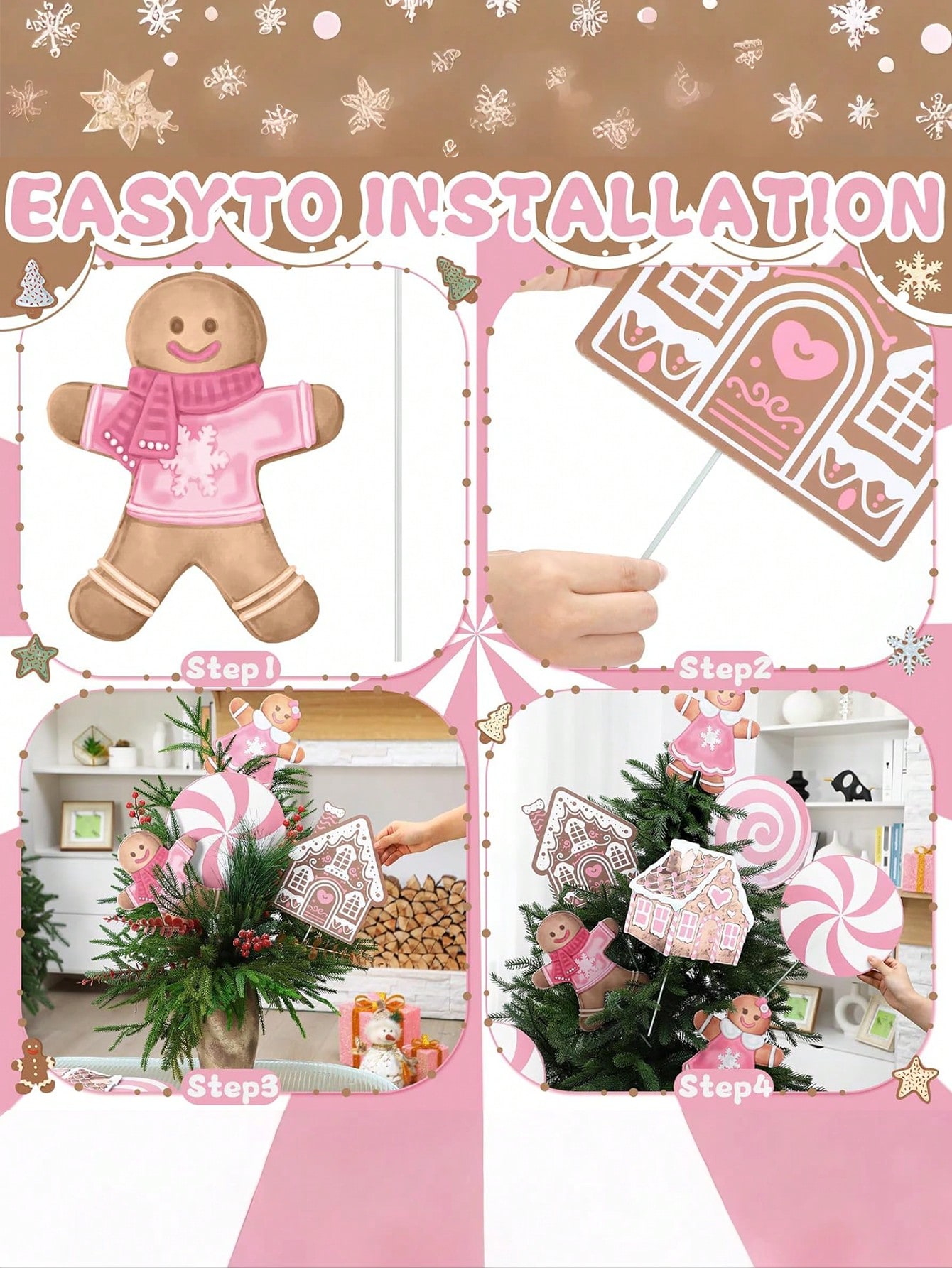 2/6Pcs Large Pink Candy Ginger – Star Tree Topper recenzja i cena